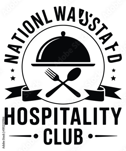 National hospitality club emblem with food cloche fork and spoon