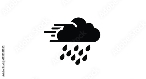 Cloud icon with falling rain and horizontal wind lines indicates adverse weather.