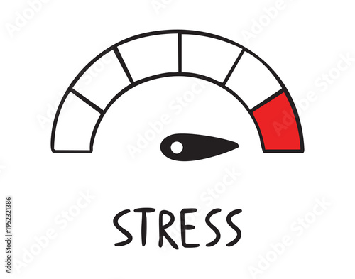 Manual stress indicator. Illustrated tension meter to track patient emotional stress levels. Artistic stress dial in healthcare environment for monitoring patient anxiety and vital tension