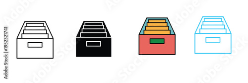 Office Archive Drawer Icon for Document Storage, File Organization, and Database Records Management. Symbol Vector Illustration.