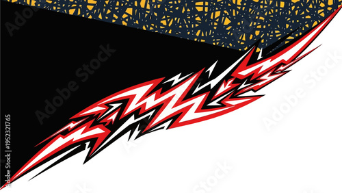 Dynamic Abstract Graphic with Sharp Red and White Lightning Bolt Design on Black and White Background