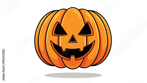 Halloween jack-o'-lantern with carved spooky face on white background, a festive symbol of the autumn holiday