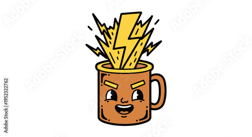 Energized Mug Character with Lightning Bolt Illustration