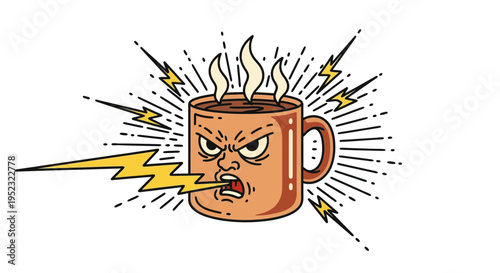 Angry Coffee Mug with Lightning Bolt and Steam Illustration