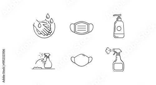 Hand Sanitizer and Face Masks Icons.
