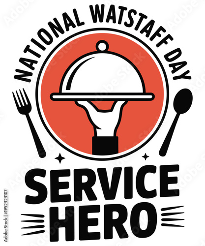 National waitstaff day service hero with serving platter and utensils