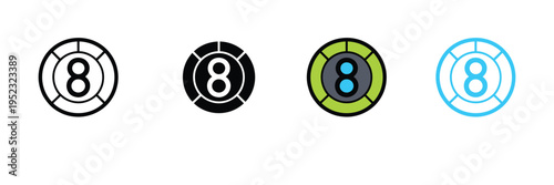 Black Eight Ball Icon for Billiards Game, Snooker Competition, and Sports Bar Leisure Activity. Symbol Vector Illustration.