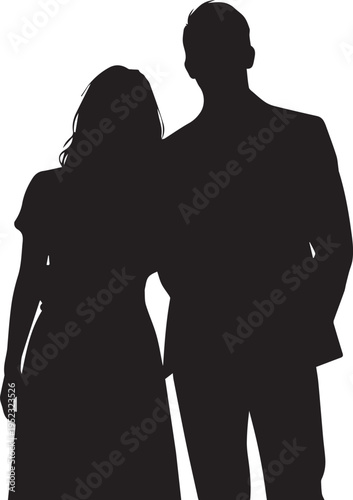 Romantic couple silhouette vector illustration showing man and woman in loving embrace art
