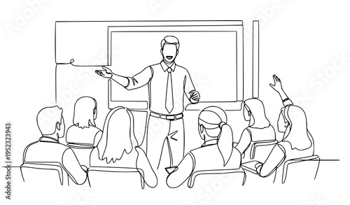 A teacher standing in front of a classroom giving a presentation