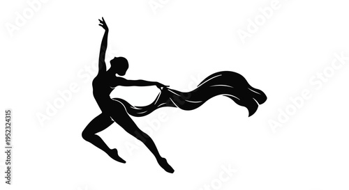 Graceful dancer silhouette performs with flowing fabric, capturing elegant movement on.