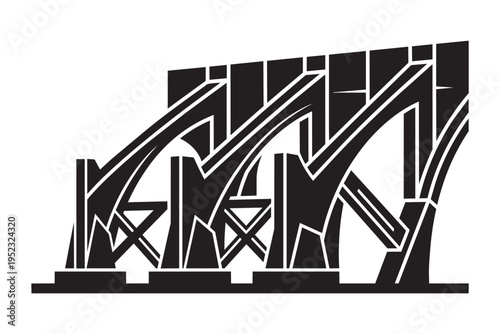 Modern bridge construction vector illustration with complex structural elements and design