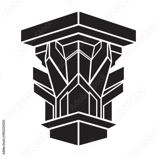 Art deco column capital stylized black vector illustration isolated on transparent background