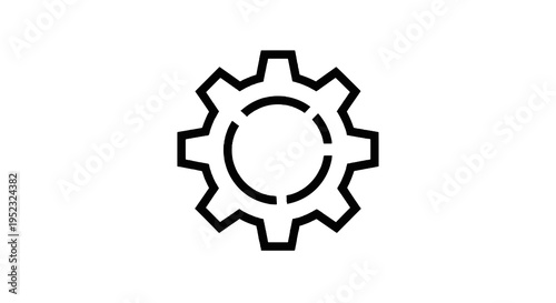 Black gear icon with inner circle segments on a white background