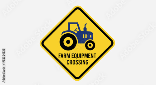A yield sign with a tractor icon inside, indicating farm equipment crossing
