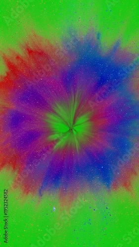 Vibrant colorful powder explosion against a bright green background