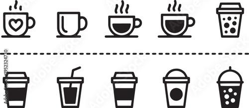 Coffee cup icon set. Hot drink, takeaway and disposable cup symbols. Vector illustration