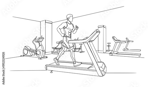 A fit man running on a treadmill in a modern gym