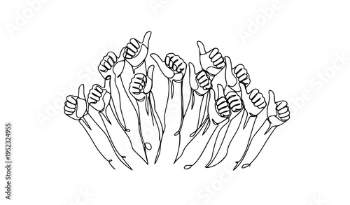 A vector graphic illustration of multiple hands giving thumbs up in agreement