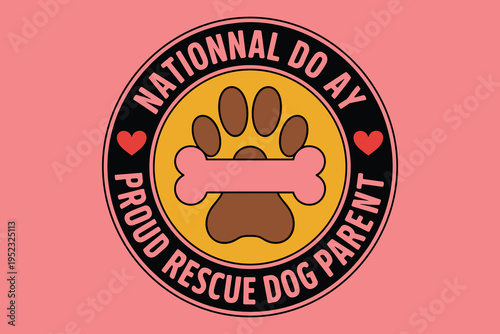 National dog day badge with paw print and bone