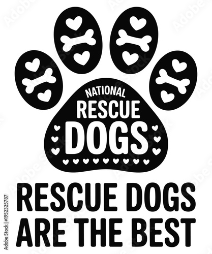 National rescue dogs paw print with hearts and bones