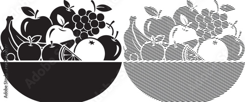 Traditional fruit baskets displayed in contrasting styles of bowls.