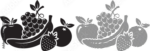 Vintage illustration of fruits in symmetrical and patterned designs