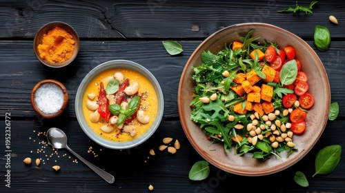 A rustic wooden table laden with a variety of turmeric-infused dishes.