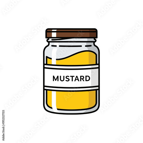 Glass Jar of Yellow Mustard Condiment with Label
