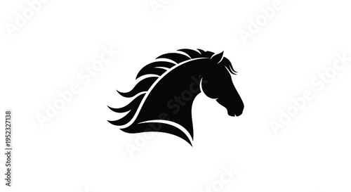 Black silhouette of a horse's head with flowing mane on white background