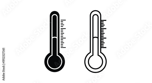 Two thermometer icons one solid black one with a white outline