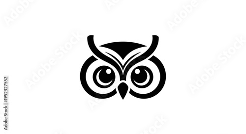 Black stylized owl head logo on a white background with curved lines.