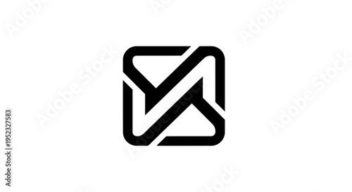 Black and white logo of an envelope with a checkmark on a square background.