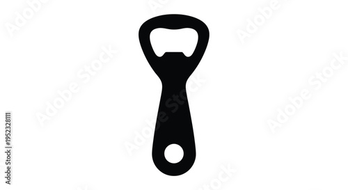 Simple black silhouette of a classic bottle opener with a circular handle