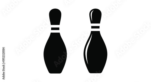 Two black bowling pins stand side by side on a white background