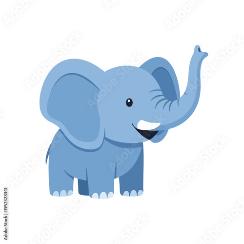 Cute Blue Baby Elephant Cartoon Character Waving Trunk