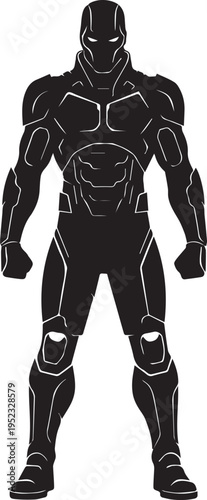 Abstract futuristic robot superhero power suit silhouette vector line art illustration