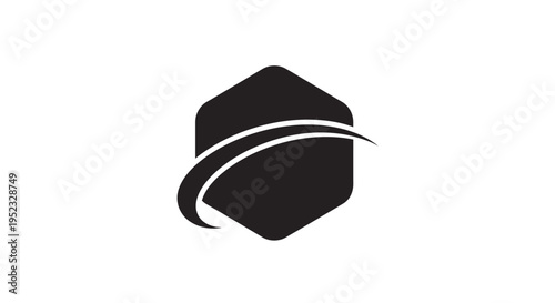 Black hexagonal logo with a white curved line on a plain white background.