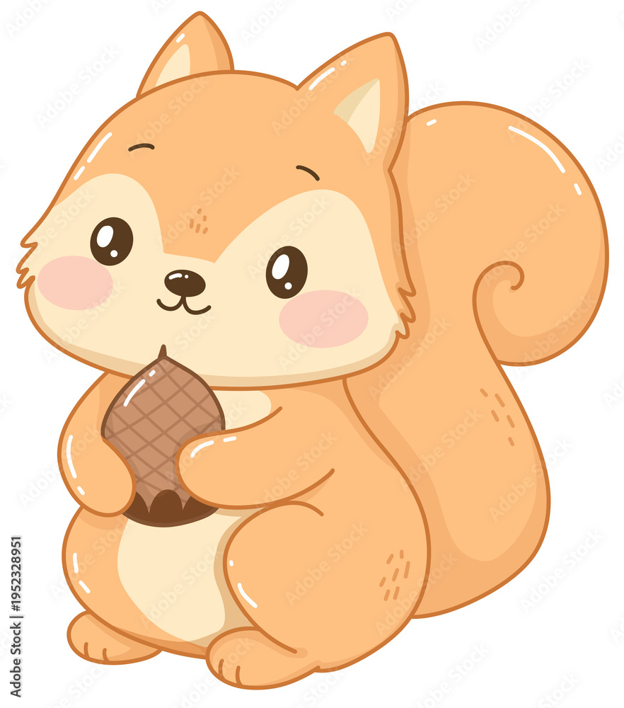 Fototapeta premium Cute Squirrel Holding Acorn Cartoon Illustration
