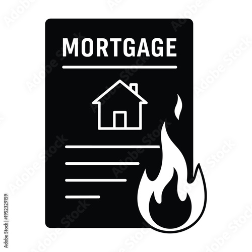 Mortgage document on fire symbolizing financial crisis or debt