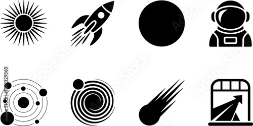 Space icon illustration set, astronomy symbol artwork, cosmic exploration design, educational science resource collection