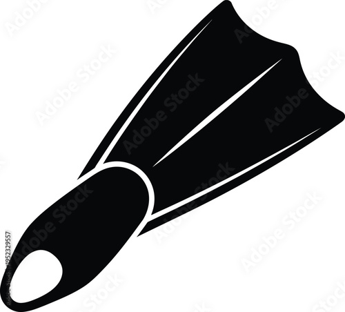 A black and white illustration of a scuba diving fin