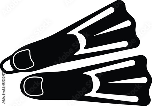 Black and white illustration of a pair of scuba diving flippers