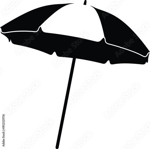 A black beach umbrella on a white background for shade and protection