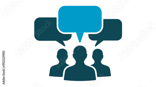 A group of people icons with speech bubbles communicating effectively