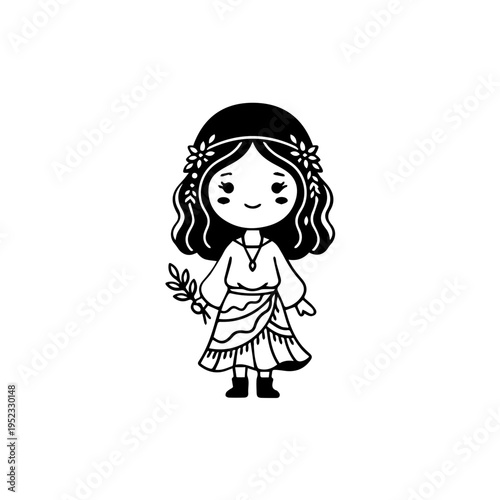 Little girl with flowers in hair.