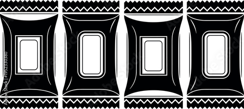 Black foil snack packaging wrapper set isolated on light background blank label template for chips candy biscuit food branding mockup vector illustration