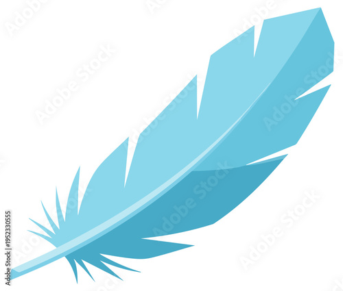 Light Blue Feather Vector Illustration Isolated on White Background