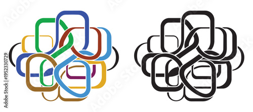 Interlocking square loops vector illustration with colorful and black versions for brand identity