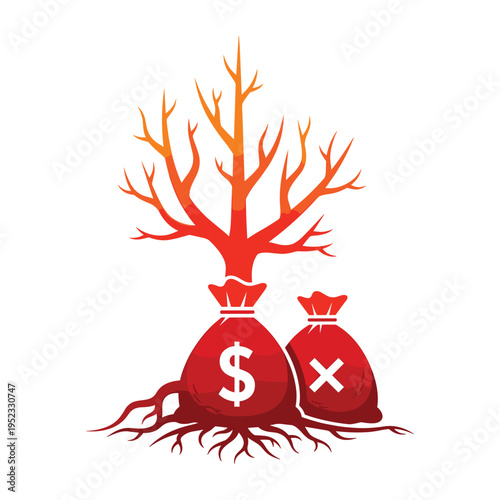 Money tree with dollar and unknown currency bags