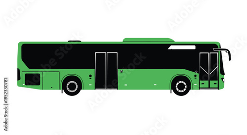 A simplified green and black side view illustration of a modern city bus